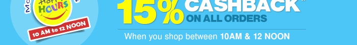 Get Extra 15% Cashback* on all Orders