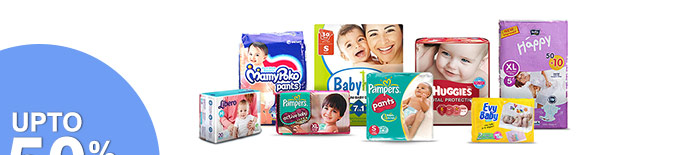 Upto 50% OFF  on Baby Diapers