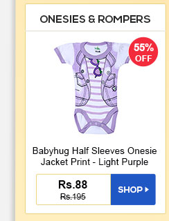 ONESIES & ROMPERS - Babyhug Half Sleeves Onesie Jacket Print - Light Purple
