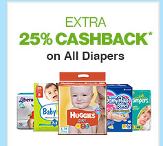Extra 25% Cashback* on All Diapers