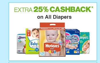 Extra 25% Cashback* on All Diapers