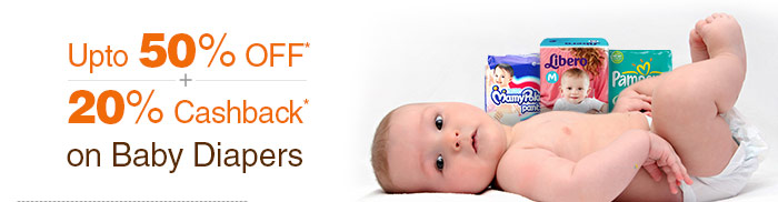 Upto 50% OFF*    20% Cashback* on Baby Diapers