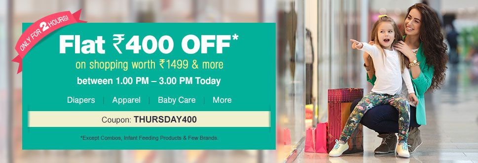 Flat Rs.400 off on Rs 1499 (Valid from 1 pm – 3 pm) — Firstcry — Rs. 1099.0 — Baby Care & Toys