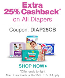 FirstCry: Diaper Delight! Upto 50% off + Extra 25% Cashback on All Diapers @ Firstcry – Rs.170 – Baby Care & Toys