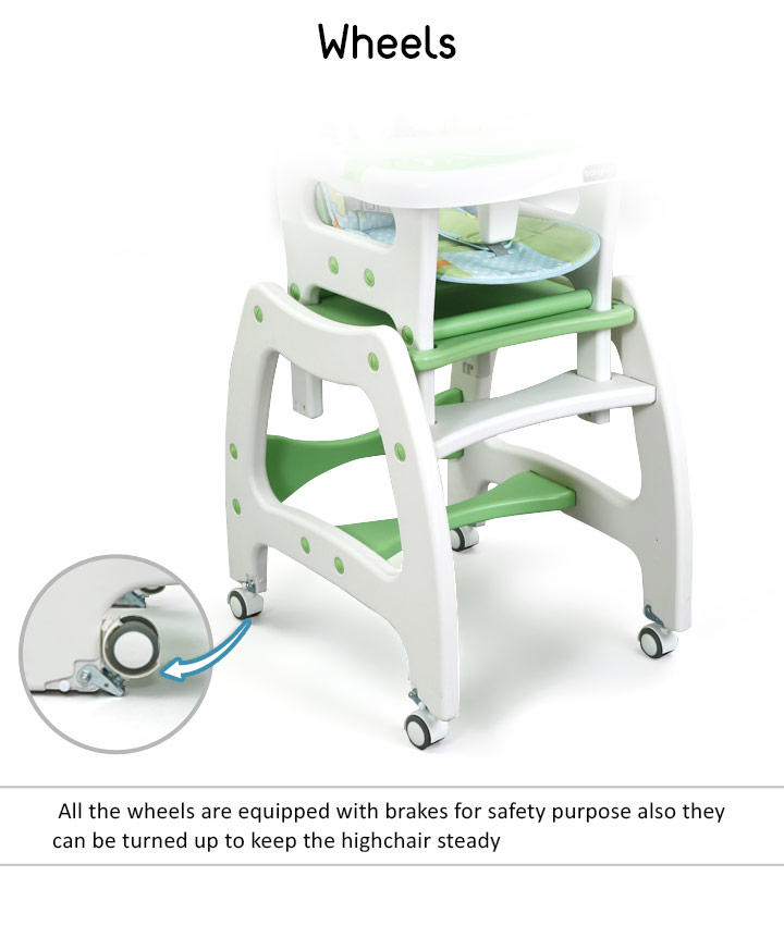 Babyhug Dolce Vita 3 In 1 High Chair With Caster Wheels 5 Point Safety Harness Green Online In India Buy At Best Price From Firstcry Com 1694970