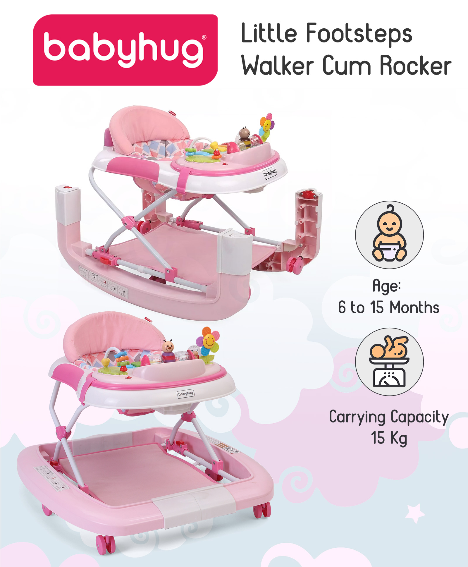 babyhug walker height adjustment