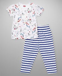 Babyhug Half Sleeves Nightwear Pajama Set Tiger and Car Print - Green