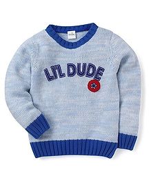 Babyhug Full Sleeves Sweater Lil Dude Patch , Sky Blue