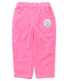 Babyhug Cotton Stretchable Culotte Length Corduroy Pants Flower Embroidery - Pink