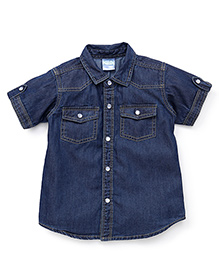 Babyhug 100% Cotton Half Sleeves Denim Shirt With Back Text Print - Blue main image 1