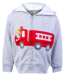 Full Sleeves Hooded Jacket With Fire Brigade Patch Grey 9 Months, Full sleeves cotton mix hooded jacket to protect your kid from...
