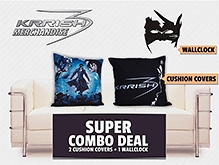 Stylish Cushion Cover and Mask Wall Clock Krrish theme based cushion covers and wall clock combo