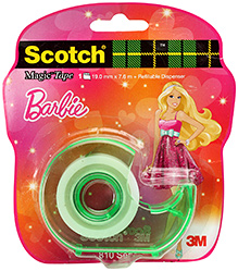 Scotch Barbie Magic Tape With Green Refillable Dispenser 19 mm x 7.6 m, Pulls off the roll smoothly and quickly