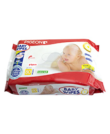 Pigeon Baby Wipes 80 Pieces , With soothing chamomile and pH 5.0, Alchohol-free, Unscented, Extra...