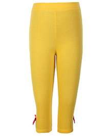 SAPS Yellow Three Fourth Leggings With Bow 6 to 12 Months, Soft and comfortable plain cotton leggings for girls