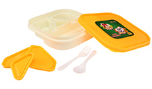 Yellow and White 18 x 18 x 4.5 cm, High quality lunch box with four partitions and 3...