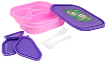 Pink and Purple 18 x 18 x 4.5 cm, High quality lunch box with four partitions and 3...