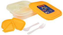 White and Yellow 18 x 18 x 4.5 cm, High quality lunch box with four partitions and 3...