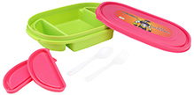 Pink and Green 21.5 x 14 x 4.5 cm, High quality lunch box with 3 partitions and 2...