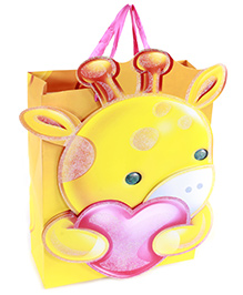 Fab N Funky Giraffee Kid With Heart Print Gift Bag- Yellow