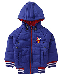 Babyhug Woven Full Sleeves Padded Jacket with Hood Colour Block - Blue main image 1