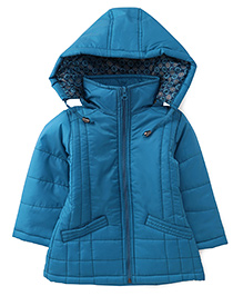 Babyhug Woven Full Sleeves Padded Jacket with Hood Colour Block - Blue main image 0