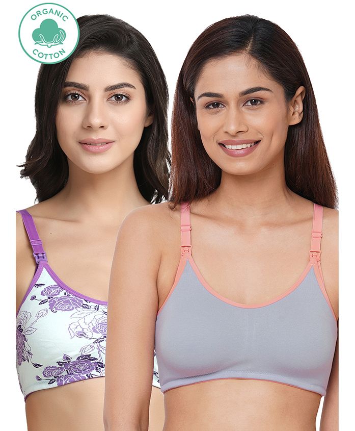 Inner Sense Organic Antimicrobial Nursing Bra Pack Of 2 - Mauve Pink White - 1021569