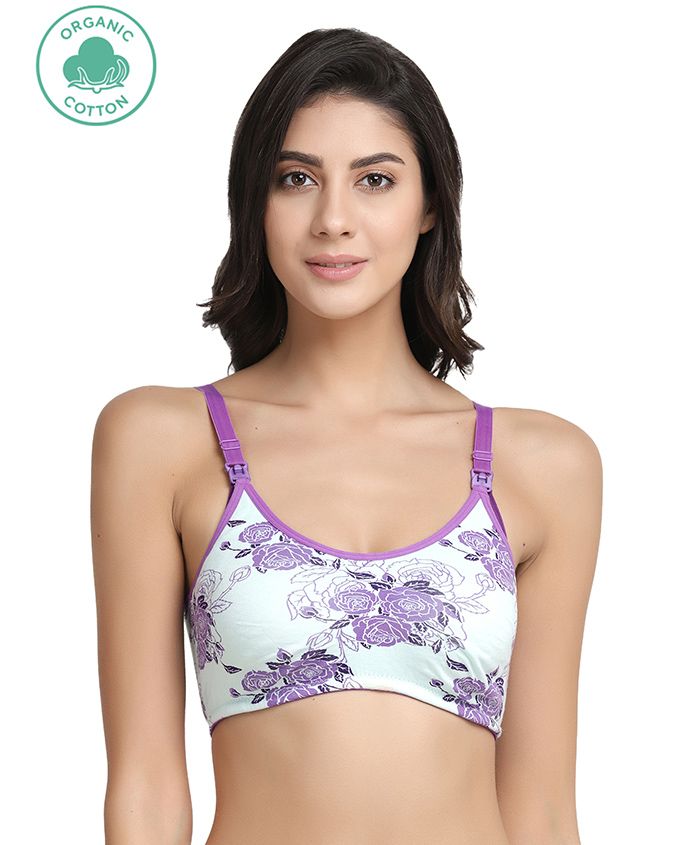 Inner Sense Organic Antimicrobial Nursing Bra Floral Print - White Purple