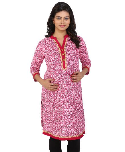 MomToBe Three Fourth Sleeves Maternity Kurti Allover Print - Pink