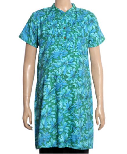 Uzazi Half Sleeves Maternity Tunic Floral Print - Green And Blue