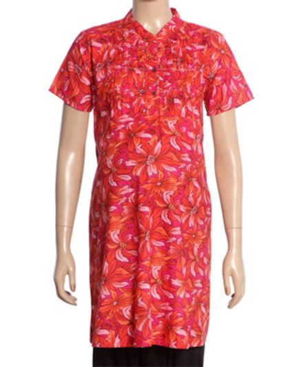 Uzazi Half Sleeves Maternity Tunic Floral Print - Pink And Red