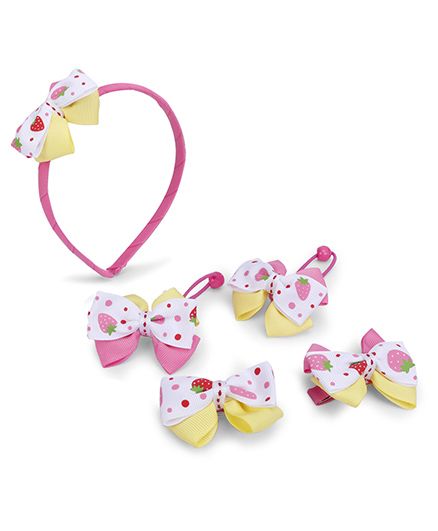 Anaira Hairband Hair Clip And Hair Rubber Band Set - Pink Yellow