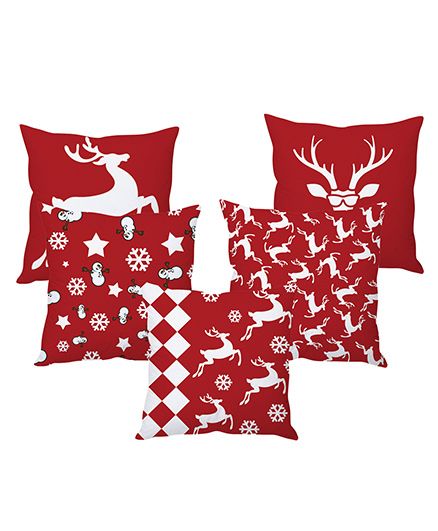 Stybuzz Christmas Cushion Cover Red White - Set Of 5