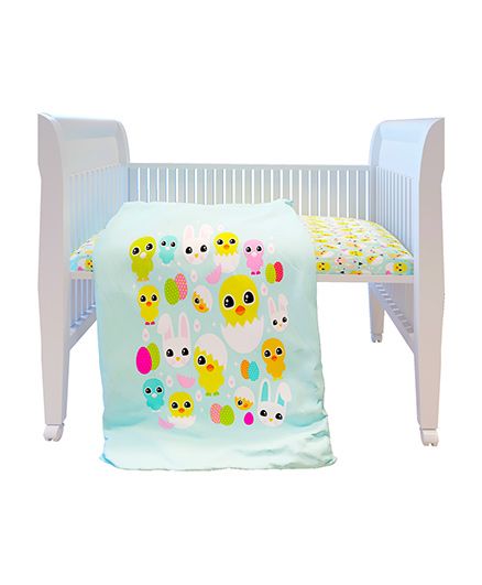 Fancy Fluff Premium Digitally Printed Comforter Chick Theme - Sea Green Yellow White