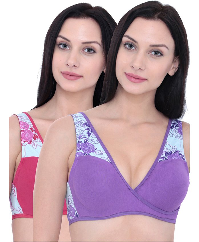 Inner Sense Organic Antimicrobial Nursing Bra Pack Of 2 - Pink Purple