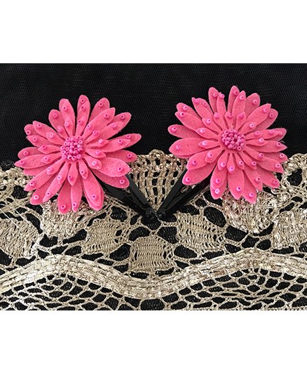 Kalacaree Flower With Bead Work Design Hair Clips - Pink