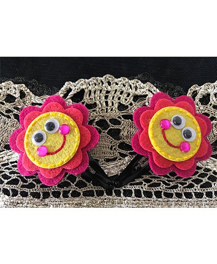 Kalacaree Smiley Design Hair Clips - Dark Pink & Yellow