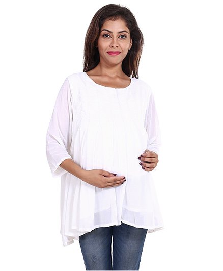 9teenAgain Three Fourth Sleeves Maternity Tunic Top - White