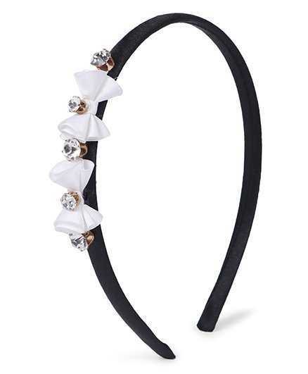 Stol'n Hair Band Rhinestone Bow Appliques - White Black