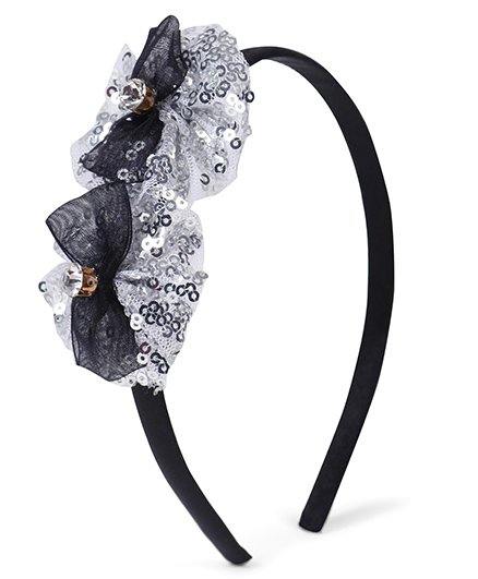 Stol'n Hair Band Studded Bow Appliques - Silver Black