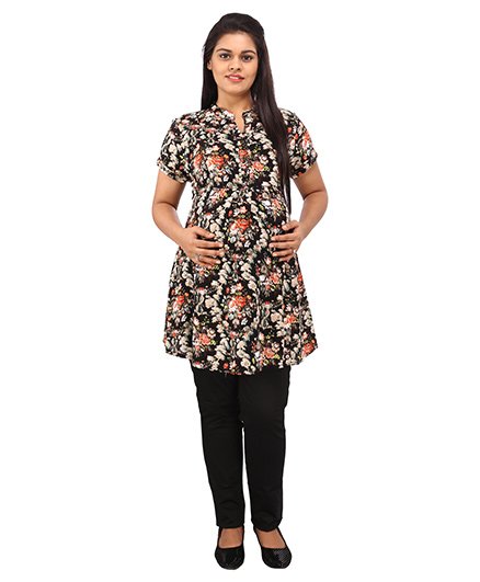 Mamma’s Maternity Short Sleeves Nursing Tunic Top - Black