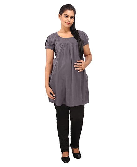 Mamma’s Maternity Short Sleeves Nursing Tunic Top - Grey