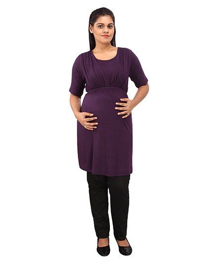 Mamma’s Maternity Half Sleeves Nursing Tunic Top - Purple