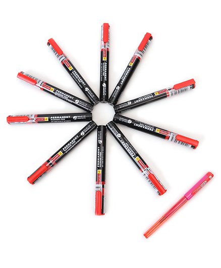 Kokuyo Camlin Permanent Marker Pen With 1 Tora Ball Pen Red & Pink - Pack Of 10