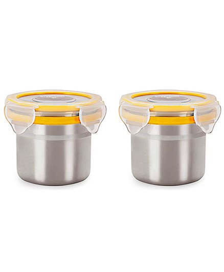 Steel Lock Airtight Food Storage Containers Set Of 2 - Silver Yellow