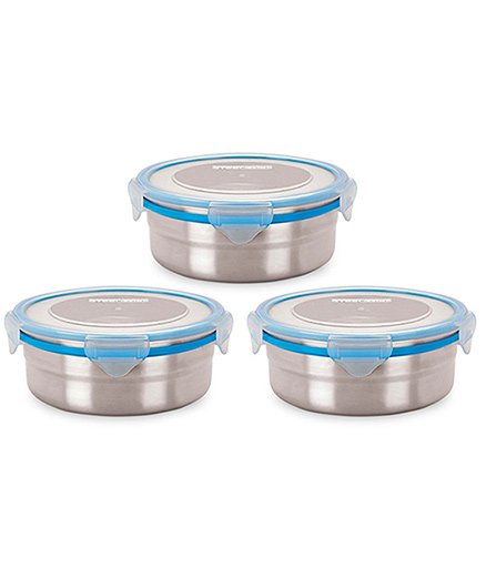 Steel Lock Airtight Food Storage Containers Set Of 3 - Silver Blue