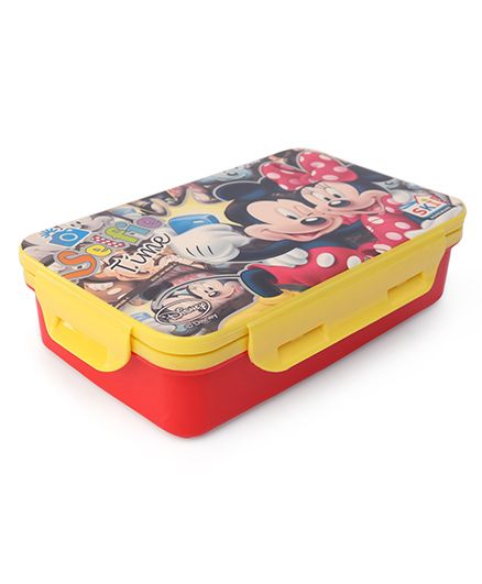 Disney Mickey And MInnie Lunch Box With 2-in-1 Spoon & Fork - Red Yellow