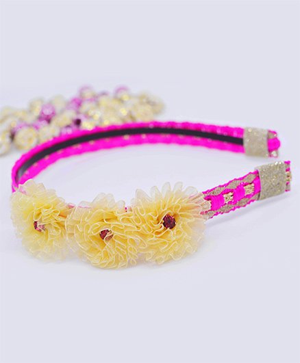 Little Tresses Partywear Flower Hairband - Dark Pink & Golden