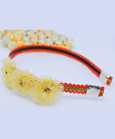 Little Tresses Partywear Flower Hairband - Orange & Golden
