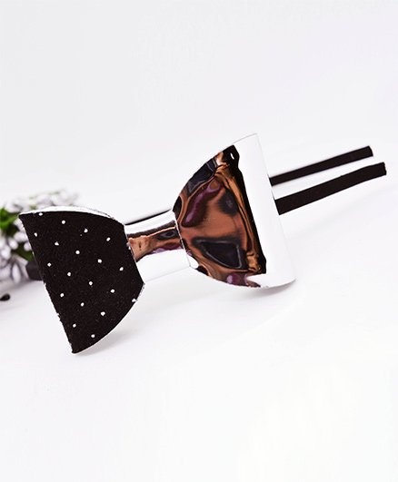 Little Tresses Partywear Dotted Bow Double Tone Hairband - Black & Silver